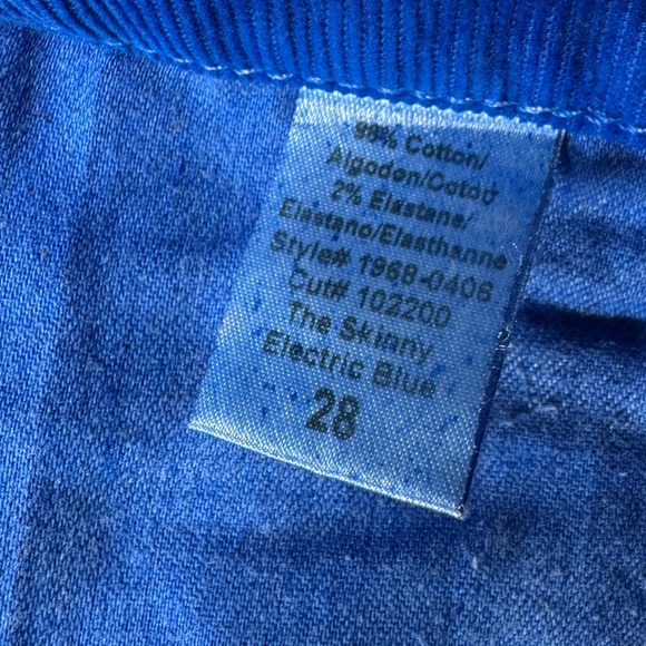 Current/Elliott The Skinny Electric Blue Corduroy Zip Fly Colorful Pants Size 28 - Picture 16 of 16